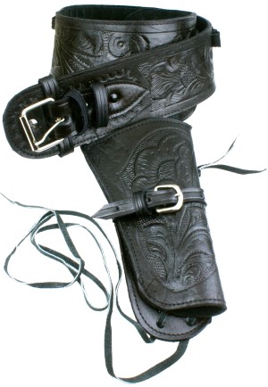 Black single-tooled leather holster & gun belt.