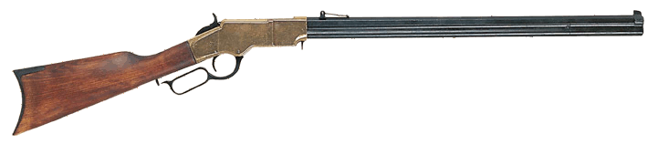 1860 Repeating Rifle Replica with Octagonal Barrel, brass finish with black barrel - First true repeating rifle, invented by B. Tyler Henry