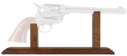 Pistol stand in walnut-stained hardwood.