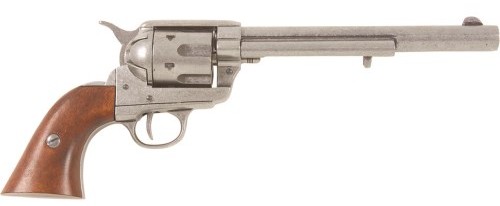 1873 Colt Cavalry Revolver, 7-inch barrel, pewter finish, wood grip