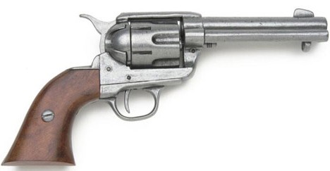 1873 Colt  revolver,gunmetal gray with wood grips.