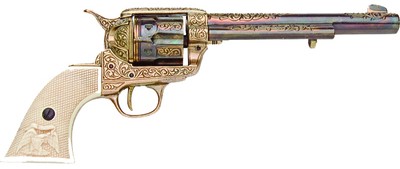 Colt Army Ivory-Handled Revolver Replica, engraved brass finish.