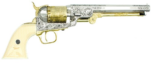 General Custer 1851 Navy revolver, polished nickel and gold engraved 
