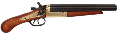 1881 Double-barrel pistol-grip shotgun, brass and black finish.