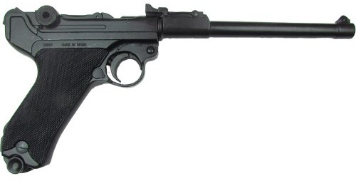 P08 Luger Lange Pistol, black, black textured grips.