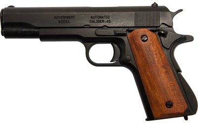 M1911 .45--cal US Military Pistol, black, wood grips.