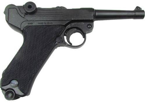 Luger :P08 pistol, black, with black checkered grips