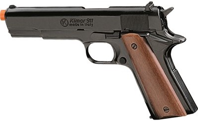 M1911 front-firing 9mm blank-fire pistol, black, wood grips