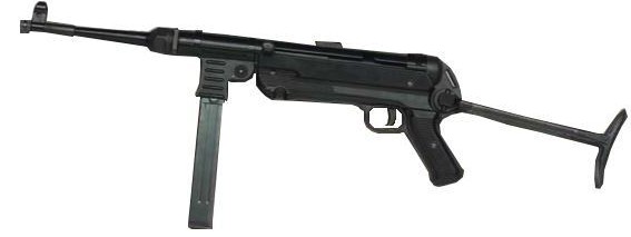German Schmeisser MP-40 WWII Submachine Gun Replica with folding stock extended.