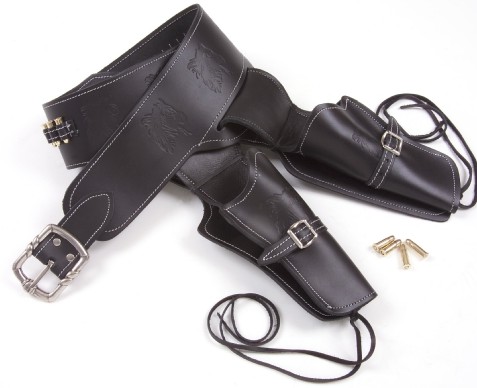 Black leather western double holster and gunbelt.