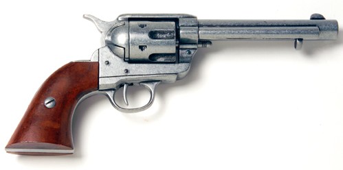 1873 SAA .45 revolver replica, gunmetal gray with wood grips