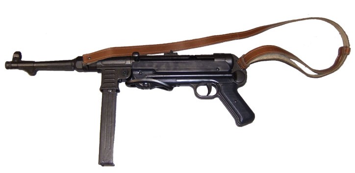 Schmeisser MP40 German Submachine Gun, shown with leather sling
