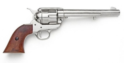 873 Colt Cavalry Revolver, 7-inch barrel, bright nickel finish, wood grip