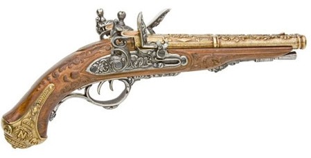 Napolean double-barrol flintlock replica pistol, brass and wood.
