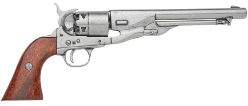 1860 Army revolver, grey finish, wood grips.