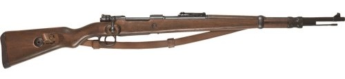 Mauser K98 replica rifle with leather sling.