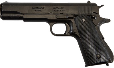 M1911 .45 US Military pistol, black, black checkered grips.
