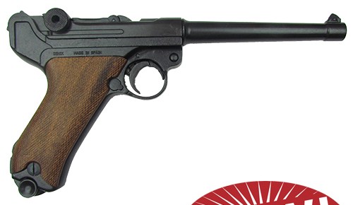 Luger P08 Naval, black, with checkered wood grips