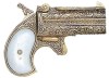 Derringer, brass engraved with mock pearl grips.