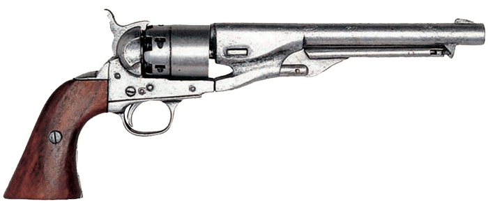 1860 Army Revolver in  gunmetal gray finish, wood grips