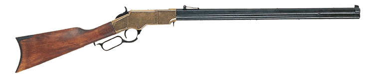 1860 Lever Action Octagonal Barrel Rifle, brass finish, black barrel