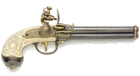 Triple-barrel Italian flintlock pistol, brass finish
