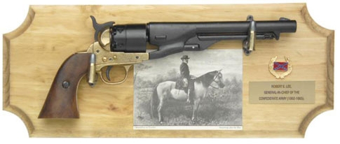 Robert E Lee 1860 Army Revolver Framed Display, light wood.